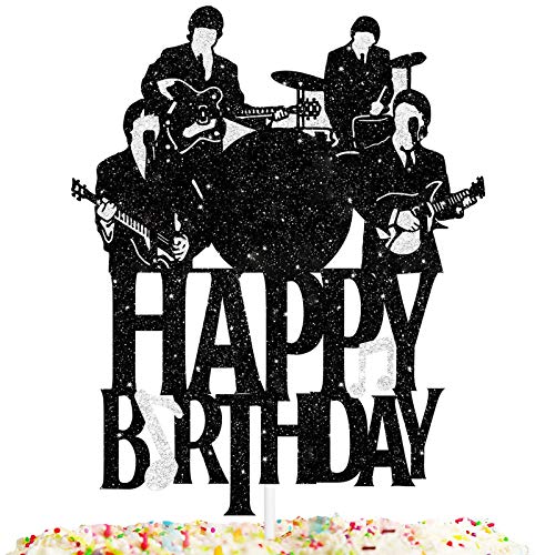 Happy Birthday Cake Topper Musik Rock Pop The Beatles Thema Schwarz Glitzer Decor Picks für Beatlemania Party Dekorationen Supplies Happy Birthday Cake Topper Musik Rock Pop The Beatles Thema Schwarz Glitzer Decor Picks für Beatlemania Party Dekorationen Supplies von COOSOAR