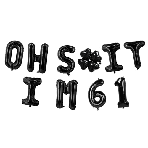 Latex-Luftballons mit Aufschrift "Oh I'm 61!", 40,6 cm, Schwarz Latex-Luftballons mit Aufschrift "Oh I'm 61!", 40,6 cm, Schwarz von COOSOAR