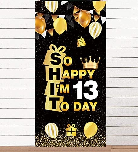 So Happy I'm 13 Today, schwarze goldene BannerHintergrund, Krone, Hallo Thirteenth Cheers to 13 Years Old ThemaDekoration für Mann Frau Happy 13th Birthday Party Photo Booth Requisiten von COOSOAR