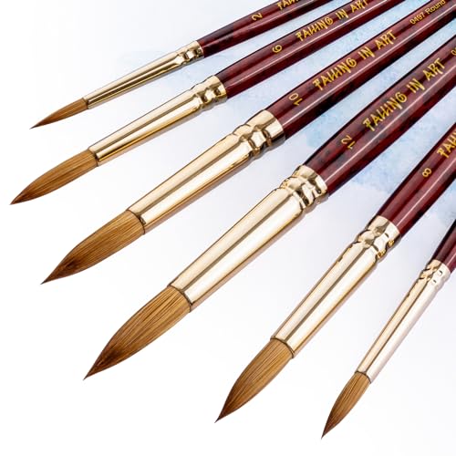 COOZEE 6 Stück Runde Pinsel Set, Aquarell Pinsel mit Zobelhaar, Unterschiedliche Spitzengröße, Holzgriff, Idealer Künstlerpinsel für Aquarellmalerei COOZEE 6 Stück Runde Pinsel Set, Aquarell Pinsel mit Zobelhaar, Unterschiedliche Spitzengröße, Holzgriff, Idealer Künstlerpinsel für Aquarellmalerei von COOZEE