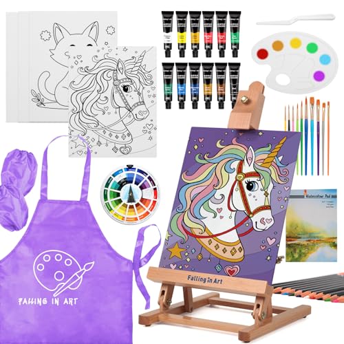COOZEE Easel Set, 46-teiliges Malset mit Tischstaffelei, Acrylmalerei-Starterset mit 12 Acrylfarben, 12 Buntstiften, Pinseln, Leinwandplatten und Aquarellblock für Einsteiger & Hobbymaler, lila COOZEE Easel Set, 46-teiliges Malset mit Tischstaffelei, Acrylmalerei-Starterset mit 12 Acrylfarben, 12 Buntstiften, Pinseln, Leinwandplatten und Aquarellblock für Einsteiger & Hobbymaler, lila von COOZEE