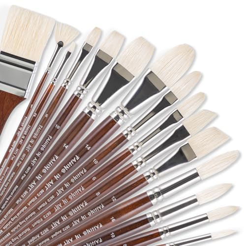 COOZEE Pinselset mit Naturborsten, 15 Stück langstielige Pinsel Set für Acrylmalerei, Ölpinsel mit fächerförmigen, runden, flachen, abgewinkelten mit Aufbewahrungstasche aus Bambus, Braun von COOZEE