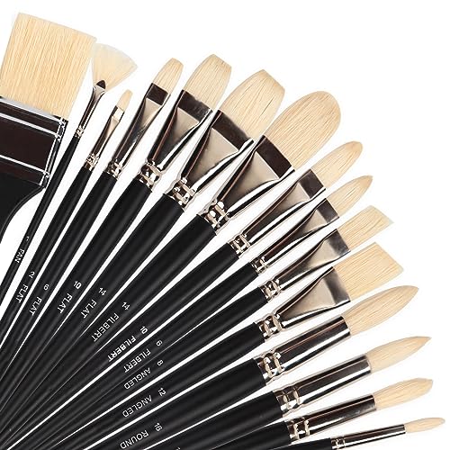 COOZEE Pinselset mit Naturborsten, 15 Stück langstielige Pinsel Set für Acrylmalerei, Ölpinsel mit fächerförmigen, runden, flachen, abgewinkelten mit Aufbewahrungstasche aus Bambus, Schwarz COOZEE Pinselset mit Naturborsten, 15 Stück langstielige Pinsel Set für Acrylmalerei, Ölpinsel mit fächerförmigen, runden, flachen, abgewinkelten mit Aufbewahrungstasche aus Bambus, Schwarz von COOZEE