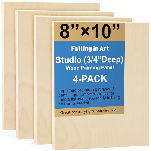 COOZEE unvollendete Birkenholz -Leinwand Paneele Kit, 4 Packung mit 20,3 x 25,4 cm Studio 1,9 cm tiefe Cradle -Boards zum Gießen von Kunst, Kunsthandwerk, Malerei und mehr von COOZEE