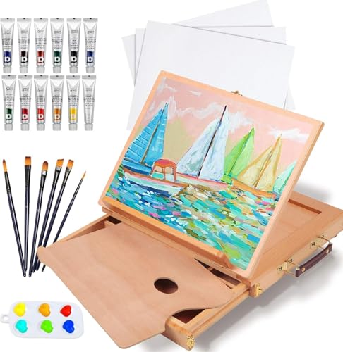 Coozee Tabletop Eilset, 24 Stücke Starter -Kit, Künstler Acrylmalerei Kit mit 12 Acrylfarben Set, Leinwandplatten, Pinsel, Holzpalette für Anfänger und Profis Coozee Tabletop Eilset, 24 Stücke Starter -Kit, Künstler Acrylmalerei Kit mit 12 Acrylfarben Set, Leinwandplatten, Pinsel, Holzpalette für Anfänger und Profis von COOZEE