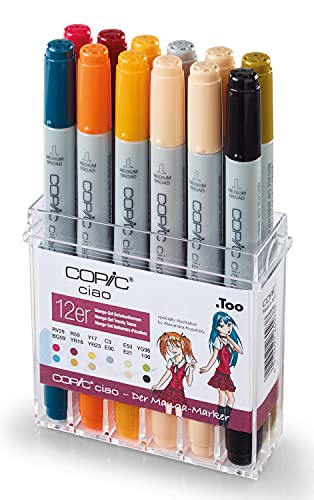 COPIC Ciao Marker 12er Manga-Set "Schuluniformen", Allround Layoutmarker, im praktischen Acryl-Display zur Aufbewahrung und einfachen Entnahme von Copic