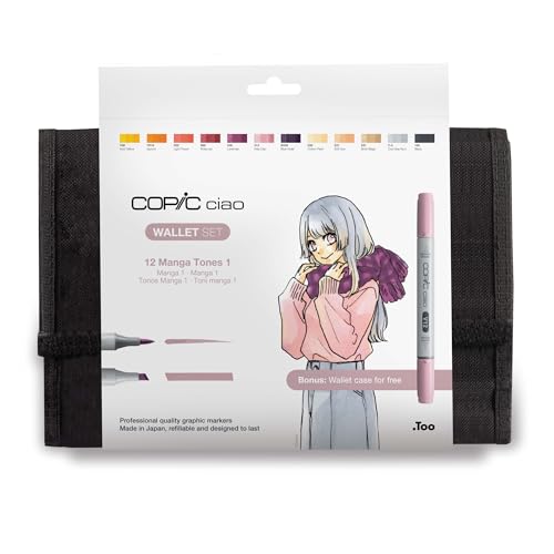 COPIC Ciao Marker 12er Manga Set "Witch" im Wallet, Allround-Layoutmarker mit einer mittelbreiten und einer Brush-Spitze von Copic