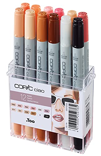 COPIC Ciao Marker 12er Set "Portätfarben", Allround Layoutmarker, im praktischen Acryl-Display zur Aufbewahrung und einfachen Entnahme von Copic