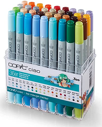COPIC Ciao Marker 36er Manga Starter Set, Allround Layoutmarker, im praktischen Acryl-Display zur Aufbewahrung und einfachen Entnahme von Copic