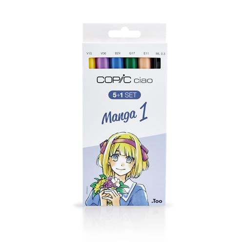COPIC Ciao Marker 5+1 Set "Manga 1", 5 Allround-Layoutmarker mit einer mittelbreiten und einer Brush-Spitze, inkl. 1 Multiliner 0,3 mm von Copic