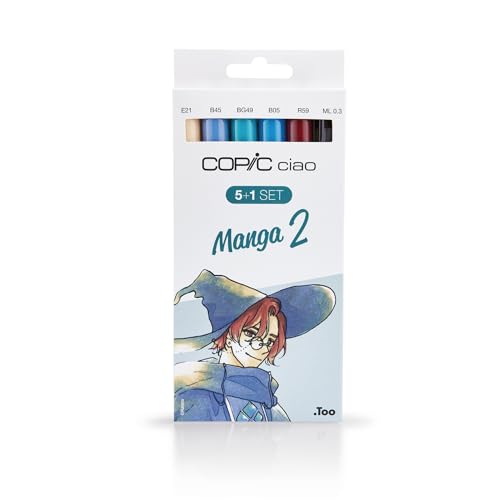 COPIC Ciao Marker 5+1 Set "Manga 2", 5 Allround-Layoutmarker mit einer mittelbreiten und einer Brush-Spitze, inkl. 1 Multiliner 0,3 mm von Copic