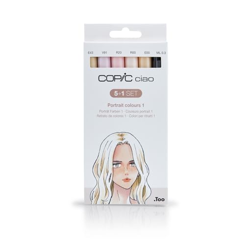 COPIC Ciao Marker 5+1 Set "Porträtfarben", 5 Allround-Layoutmarker mit einer mittelbreiten und einer Brush-Spitze, inkl. 1 Multiliner 0,3 mm von Copic
