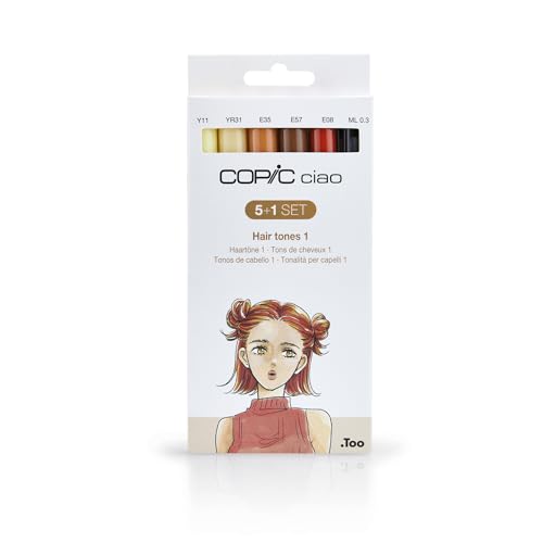 COPIC Ciao Marker Set 5+1 Hair Tones 1, Blisterpackung mit 5 Markern + 1 Multiliner 0,3 mm, für Skizzen, Comics und Scrapbooking von Copic