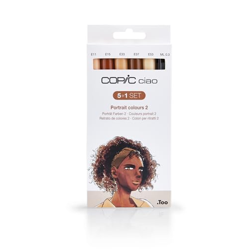 COPIC Ciao 5+1 Set "Portrait Colours 2", 5 Twin Marker mit einer mittelbreiten und einer Brush-Spitze, inkl. Multiliner Black 0,3 mm von Copic