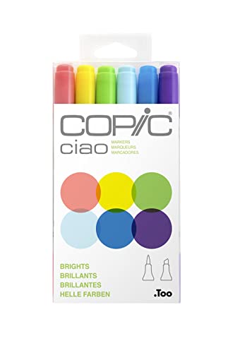 COPIC Ciao Marker Set "Brights" mit 6 Farben, Allround Layoutmarker, im praktischen Acryl-Display zur Aufbewahrung und einfachen Entnahme von Copic