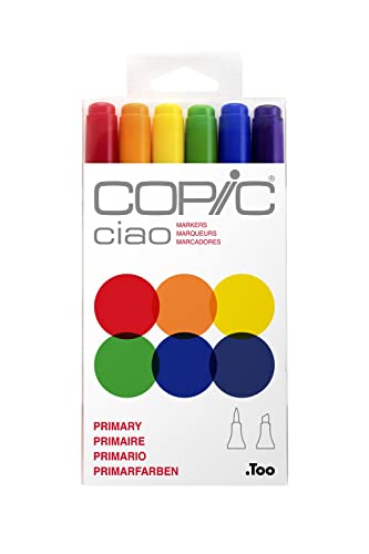 COPIC Ciao Marker Set "Primary" mit 6 Farben, Allround Layoutmarker, im praktischen Acryl-Display zur Aufbewahrung und einfachen Entnahme von Copic