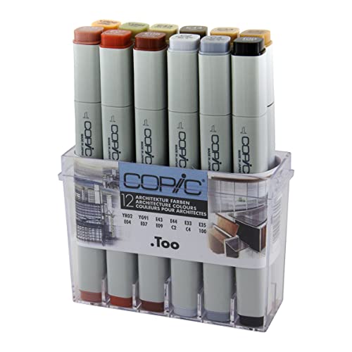 COPIC Classic Set "Architektur Farben", 12er Set im Acryl-Display, Twin Marker mit einer mittelbreiten und einer feinen Spitze von Copic