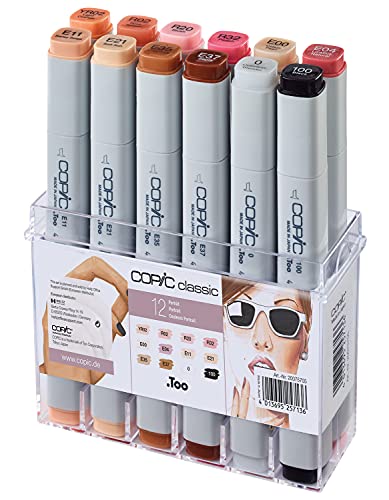 COPIC Classic Marker 12er Set "Porträt-Farben", professionellee Layoutmarker mit einer mittelbreiten und einer feinen Spitze von Copic