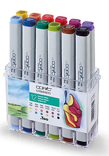 COPIC Classic Marker 12er Set "Sommer-Farben", professionellee Layoutmarker mit einer mittelbreiten und einer feinen Spitze von Copic