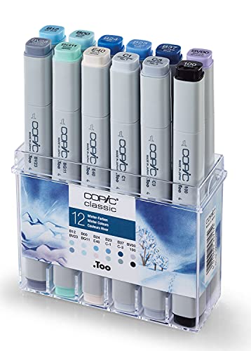 COPIC Classic Marker 12er Set "Winter-Farben", professionellee Layoutmarker mit einer mittelbreiten und einer feinen Spitze von Copic