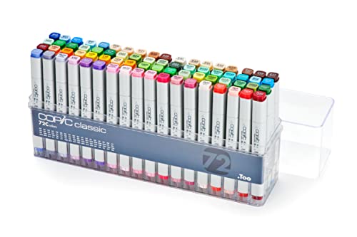COPIC Classic Set "72 Colors C", 72er Set im Acryl-Display, Twin Marker mit einer mittelbreiten und einer feinen Spitze von Copic