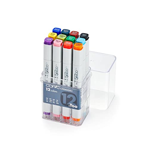 COPIC Classic Marker Basis Set mit 12 Farben, professionelle Layoutmarker, im praktischen Acryl-Display zur Aufbewahrung und einfachen Entnahme von Copic