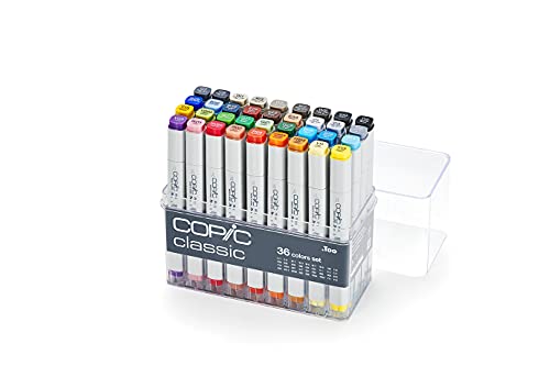 COPIC Classic Marker Set mit 36 Farben, professionelle Layoutmarker, alkoholbasiert, im praktischen Acryl-Display zur Aufbewahrung und einfachen Entnahme von Copic
