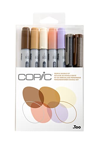 COPIC Doodle Kit People, 7er Set Stifte farblich abgestimmt zum Thema Mensch, bestehend aus 5 Copic Ciao Markern und 2 Multi Linern, professionelle Design-Marker und Fineliner von COPIC