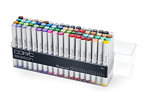 COPIC Sketch Marker Set B mit 72 Farben, professionelle Pinselmarker, im praktischen Acryl-Display zur Aufbewahrung und einfachen Entnahme von Copic