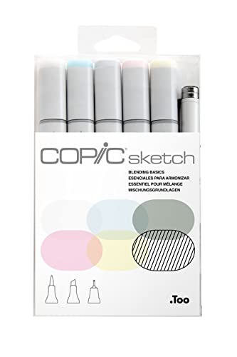 COPIC Sketch Marker Set "Blending Basic" mit 6 Farben, professionellee Pinselmarker mit einer flexiblen und einer mittelbreiten Spitze von Copic