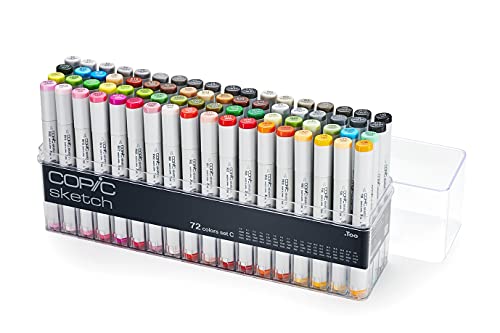 COPIC Sketch Marker Set "C" mit 72 Farben im Acryl-Display, professionellee Pinselmarker mit einer flexiblen und einer mittelbreiten Spitze von Copic