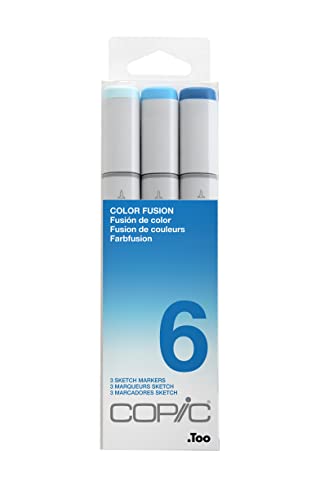 COPIC Sketch Marker Set "Color Fusion 6", 3 Farben, professionellee Pinsel-Marker mit einer flexiblen und einer mittelbreiten Spitze von Copic