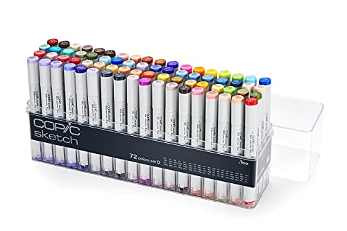 COPIC Sketch Marker Set "D" mit 72 Farben im Acryl-Display, professionellee Pinselmarker mit einer flexiblen und einer mittelbreiten Spitze von Copic