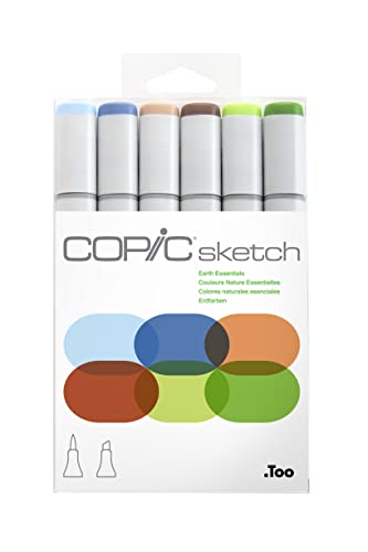 COPIC Sketch Marker Set "Earth Essentials" mit 6 Farben, professionellee Pinselmarker mit einer flexiblen und einer mittelbreiten Spitze von Copic