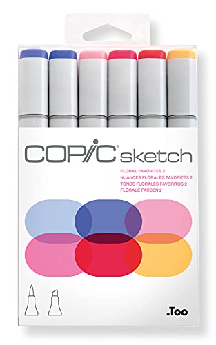 COPIC Sketch Marker Set "Floral Favorite 2" mit 6 Farben, professionellee Pinselmarker mit einer flexiblen und einer mittelbreiten Spitze von Copic