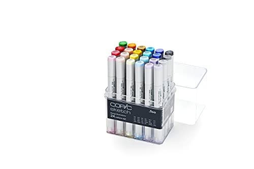 COPIC Sketch Marker Set "Manga Illustration" mit 24 Farben im Acryl-Display, professionellee Pinsel-Marker mit einer flexiblen und einer mittelbreiten Spitze von Copic