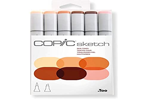 COPIC Sketch Marker Set "Portrait" mit 6 Farben, professionellee Pinselmarker mit einer flexiblen und einer mittelbreiten Spitze von Copic
