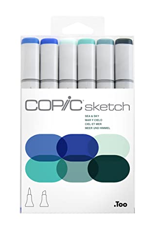 COPIC Sketch Set "Sea & Sky", 6 Twin Marker mit einer mittelbreiten und einer Brush-Spitze von Copic