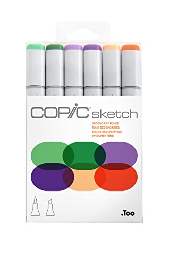 COPIC Sketch Marker Set "Secondary Tones" mit 6 Farben, professionellee Pinselmarker mit einer flexiblen und einer mittelbreiten Spitze von Copic