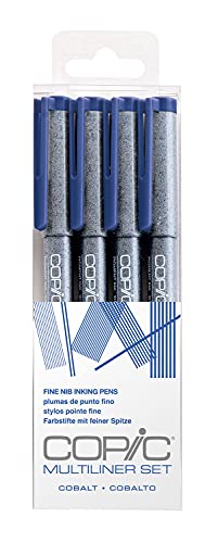 Multiliner Set Cobalt, 4 Stifte in 4 verschiedenen Strichstärken, Zeichen-Stifte mit wasserbeständiger Pigmenttinte, für Skizzen, Illustrationen und Outlines von Copic