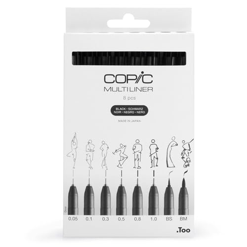 COPIC Multiliner Set, Black, 8 Fineliner in verschiedenen Strichstärken, Zeichen Stifte mit einer feinen Spitze und wasserbeständiger Pigmenttinte COPIC Multiliner Set, Black, 8 Fineliner in verschiedenen Strichstärken, Zeichen Stifte mit einer feinen Spitze und wasserbeständiger Pigmenttinte von Copic