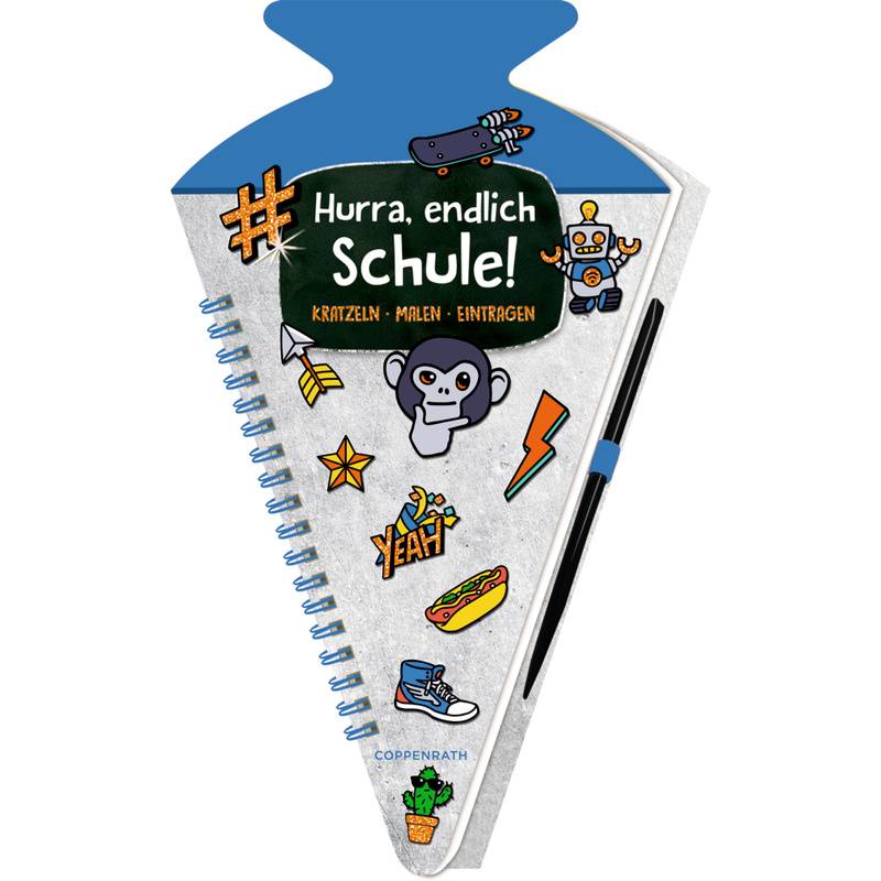 Schultüten-Kratzelbuch - Funny Patches - Hurra, Endlich Schule! (Blau) von Coppenrath, Münster