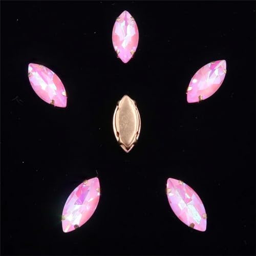 COQALINEX Kristalle nähen, 20 Stücke Pferdeaugenform Kristallapplikation Gold Krallenfassungen Jelly Candy AB Farben Aufnäher Strass(7x15mm 20pcs A46 Pink AB) von COQALINEX