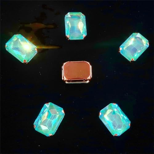 COQALINEX Kristalle nähen, 20 Teile/Paket Rechteckige Form Aufnäher Strass 13 * 18Mm Gold Krallen Einstellungen Kristall Applikation(13x18mm 20pcs A23 Emerald AB) von COQALINEX