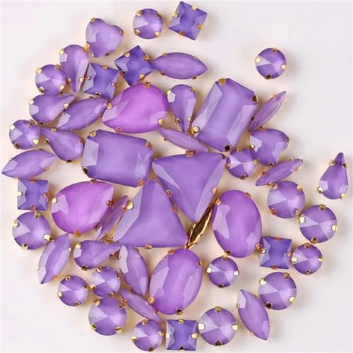 COQALINEX Kristalle nähen, 50 Teile/Beutel Gold Krallen Einstellungen Nähen Auf Strass Formen Mix Jelly Candy Lila Glas Kristall Applique(50pcs Purple) von COQALINEX
