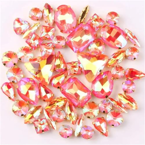 COQALINEX Kristalle nähen, 50 Teile/Beutel Gold Krallenfassung Aufnäher Strass Formen Mix Jelly Candy Orange AB Farbe Glas Kristall(Orange AB) von COQALINEX