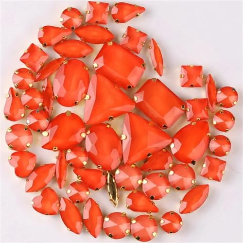 COQALINEX Kristalle nähen, 50 Teile/Beutel Gold Krallenfassungen Aufnäher Strass Formen Mix Jelly Candy Farbe Glas Kristall DIY Trim(50pcs Orange) von COQALINEX