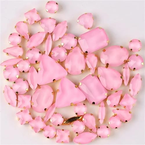 COQALINEX Kristalle nähen, 50 Teile/Beutel Gold Krallenfassungen Aufnäher Strass Formen Mix Jelly Candy Pink Glas Kristall DIY Borte(50pcs Pink) von COQALINEX