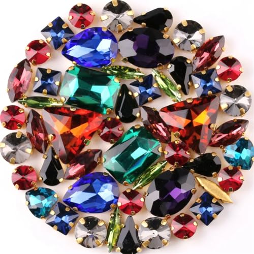 COQALINEX Kristalle nähen, 50 Teile/Beutel Gold Krallenfassungen Aufnäher Strass Formen Mix Jelly Candy Pink Glas Kristall DIY Trim(50pcs Dark Colors Mix) von COQALINEX
