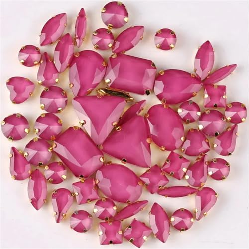 COQALINEX Kristalle nähen, 50 Teile/Beutel Gold Krallenfassungen Aufnäher Strass Formen Mix Jelly Candy Pink Glas Kristall DIY Trim(50pcs Incarnadine Pink) von COQALINEX